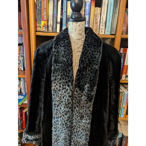 Vintage Cache Women’s Medium Black Acrylic Luxury Fur Overcoat Long Jacket - Picture 2 of 6